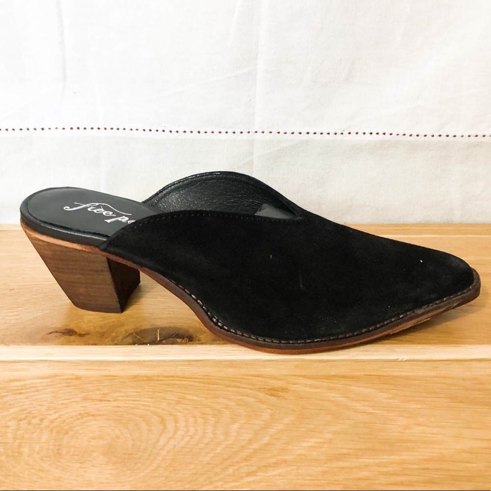 Black Suede Anya Mule Heels - Free People